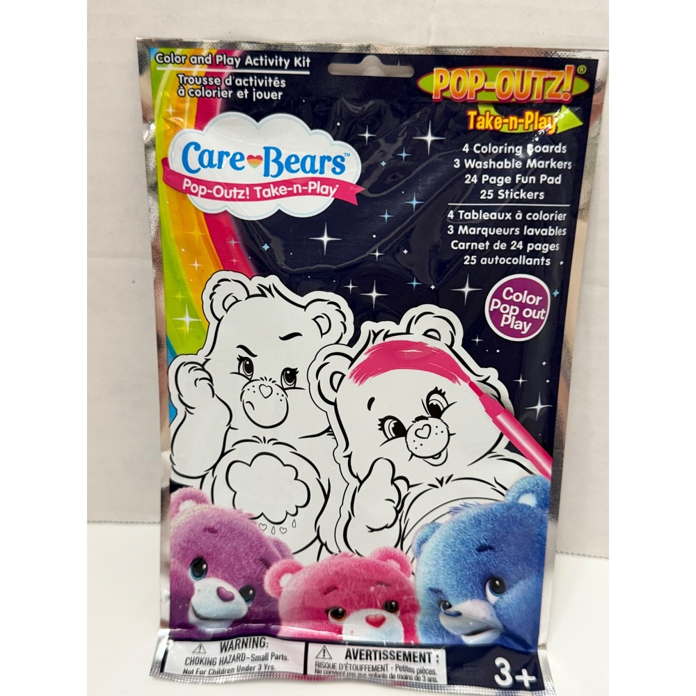 Care Bears Pop-Outz Take-n-Play Color and Play Activity Kit Stickers Markers NEW